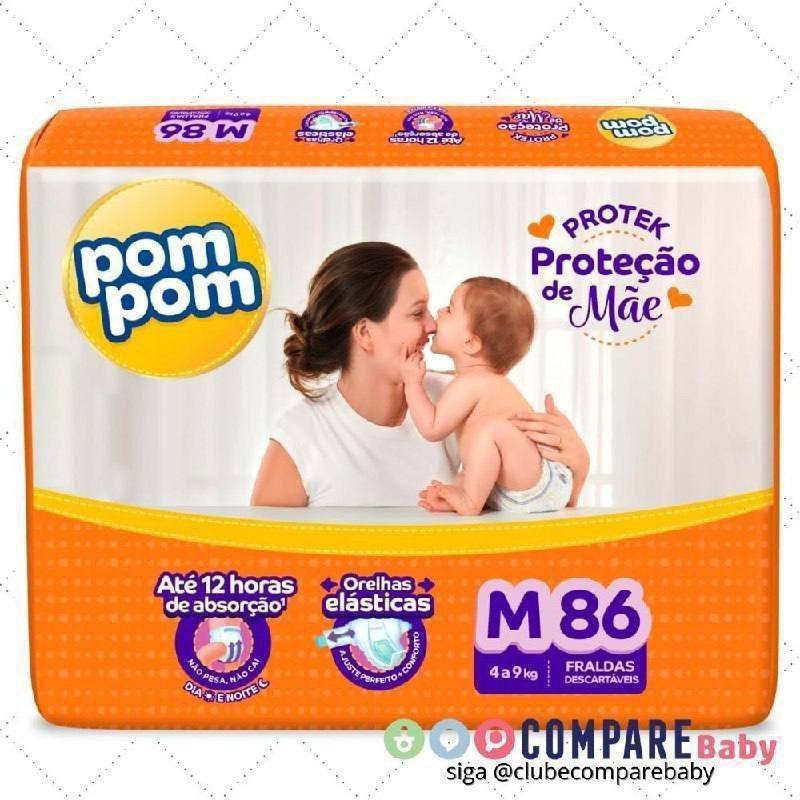 😍 Fralda Pom Pom Protek Proteção de Mãe Hiper M 86 Unidades