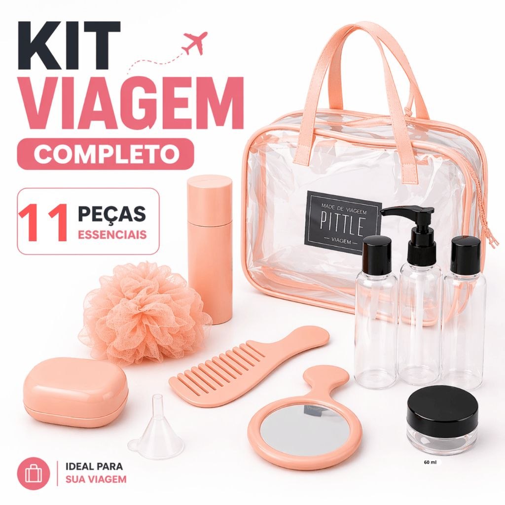 - Kit Viagem Com Necessaire Frascos Higiene Pessoal Creme Shampoo Saboneteira