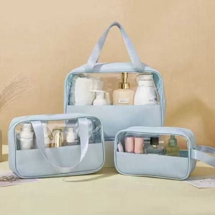 🛍️ Kit 3 Necessaires Transparentes para Viagem - Organize Cosméticos e Produtos de Higien