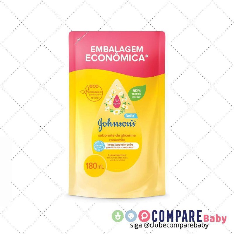 😍 Refil Sabonete Líquido Glicerina Camomila JOHNSON’S® Baby, 180mL