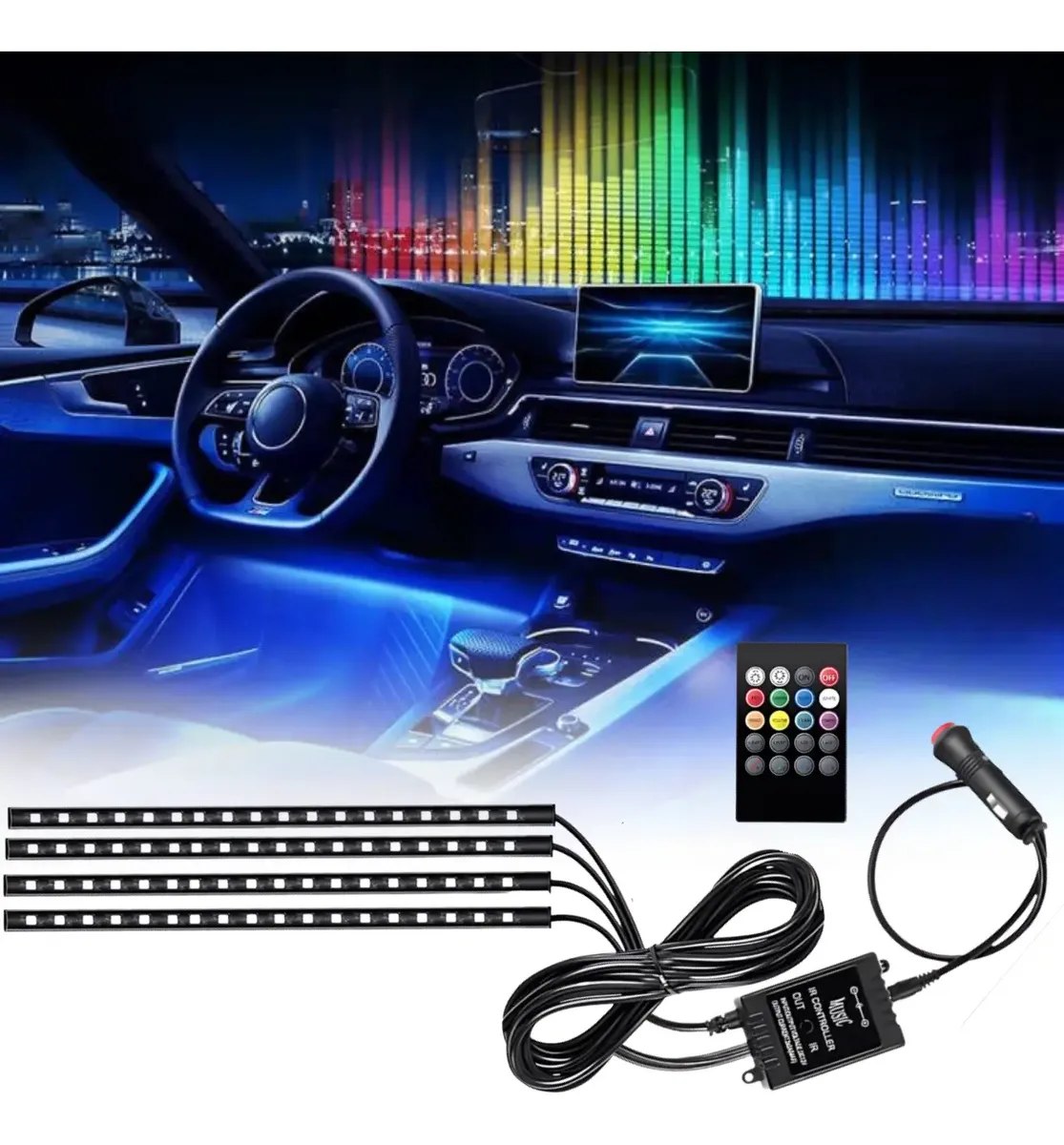 🔥 Iluminação Interior Neon Kit 09 Leds Rgb C/ Controle - Hyundai HB20 2017