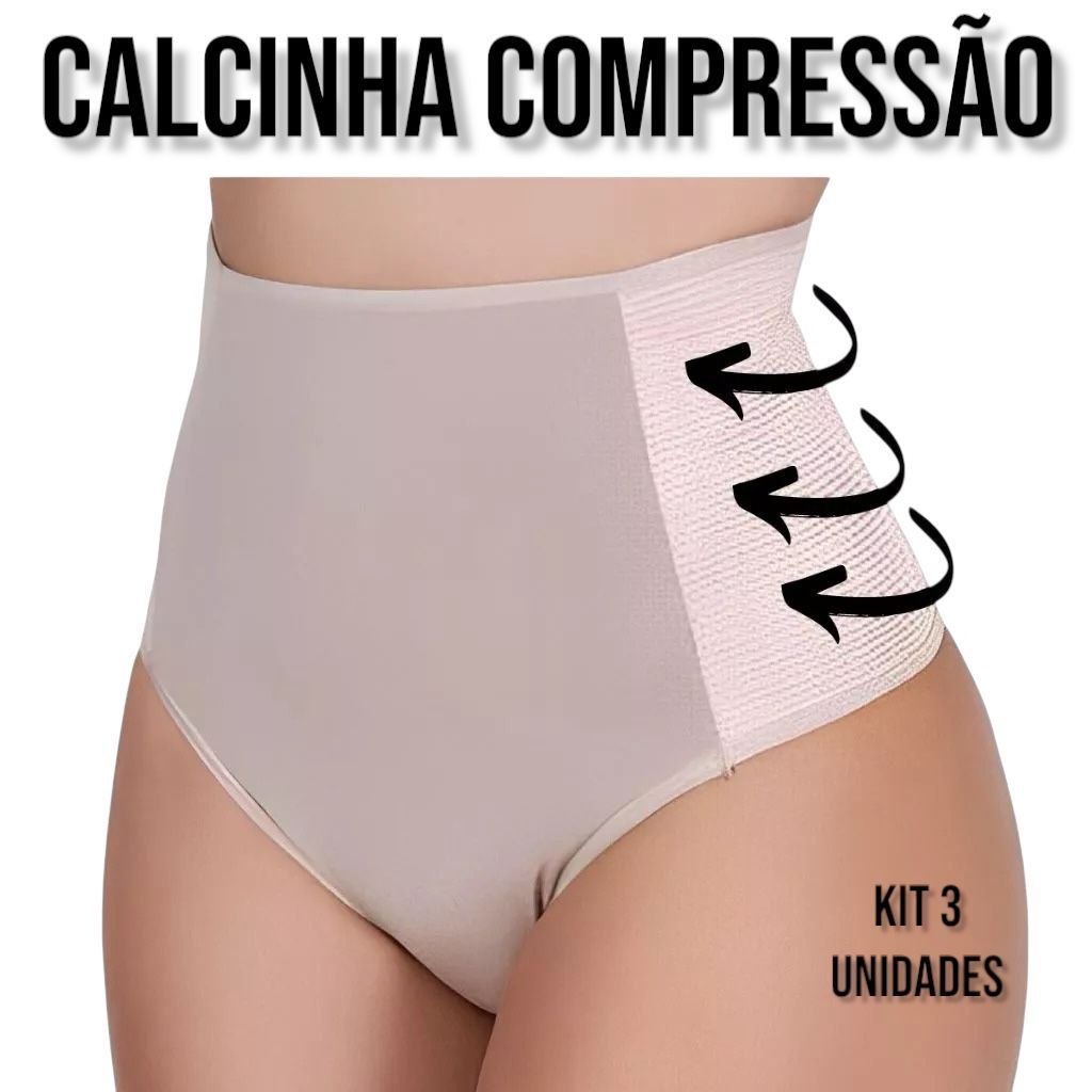 🛍️ Kit 3 Calcinhas Cinta Modeladora Compressão Cos Alto Segura Barriga Pos Parto Redutora