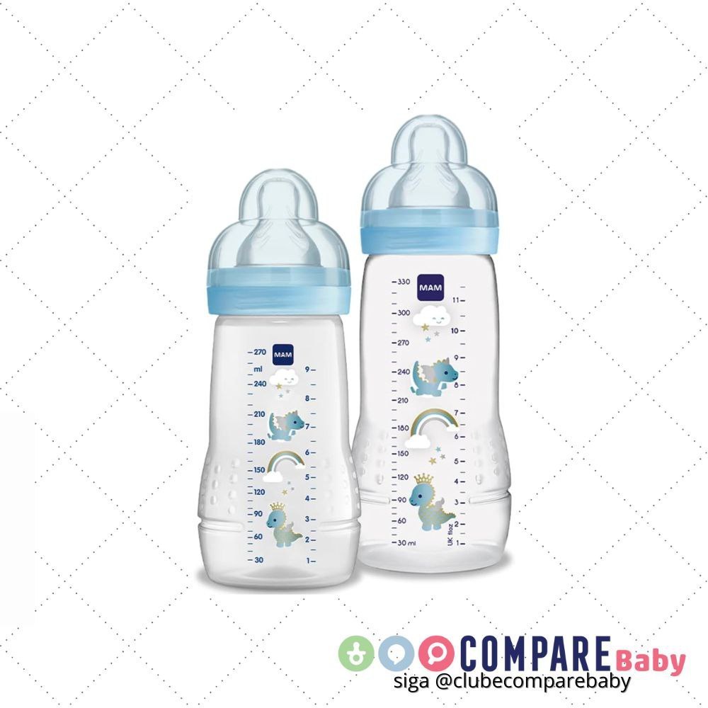 😍  MAM Baby Kit 2 Mamadeiras Easy Active Set, 270ml e 330ml Com Formato Ergonômico e Fáci