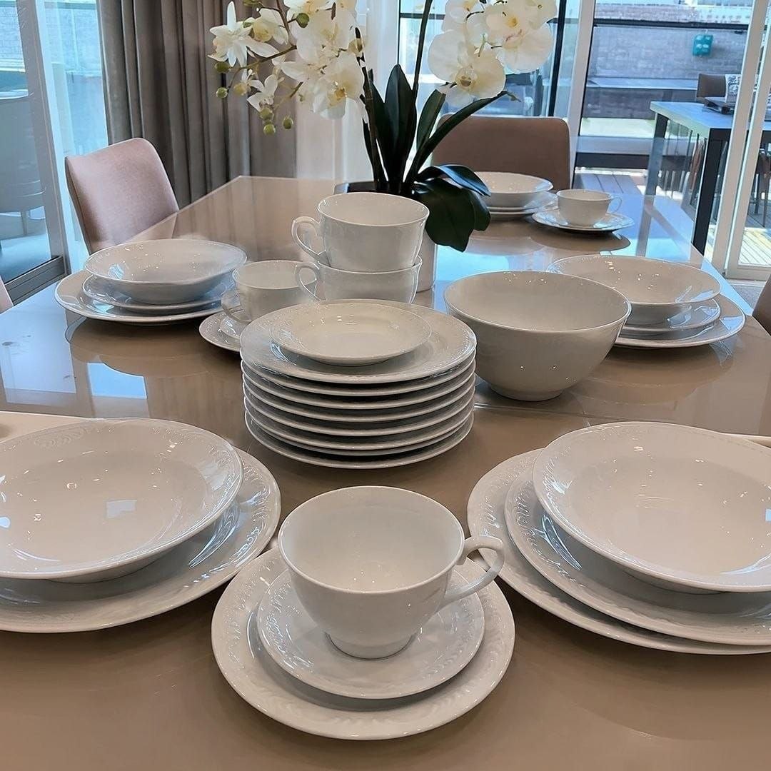 Serviço de Jantar Completo Chá/Café 42 peças em Porcelana Relevo Pomerode