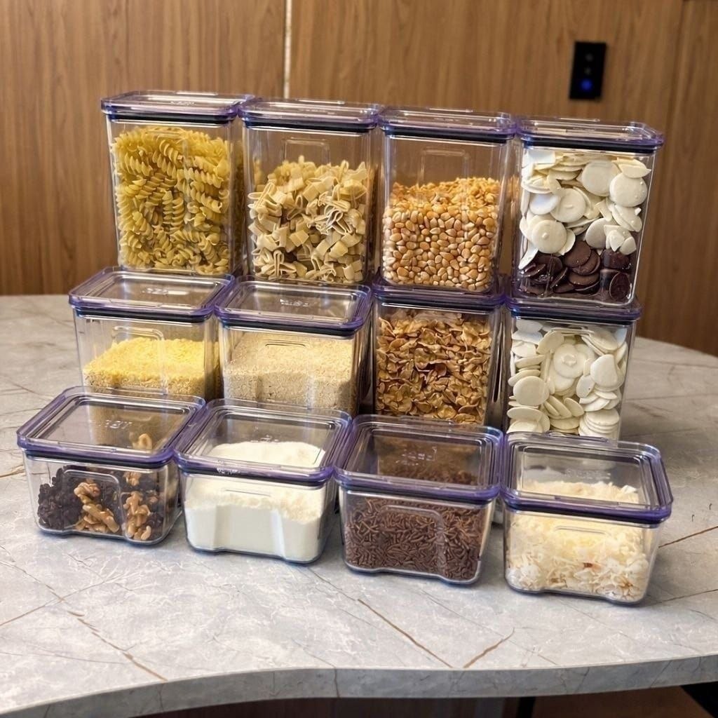 Kit 12 Potes Herméticos Porta Mantimentos Quadrado Cozinha Cor Transparente