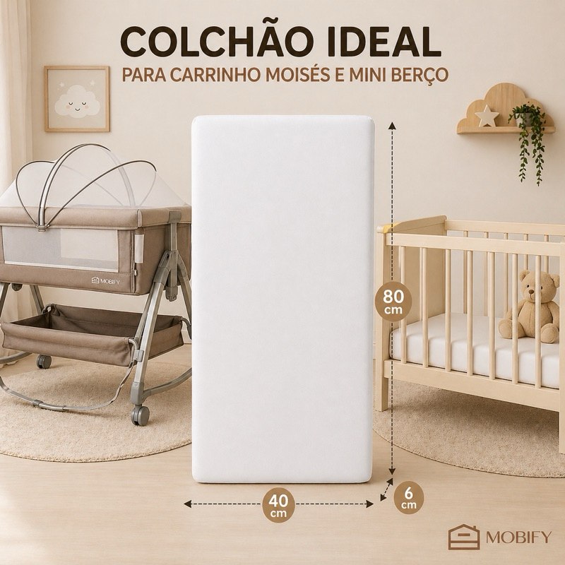 🛍️ Colchão para Moisés mini Berço 80x40cm Super Macio Capa Removível