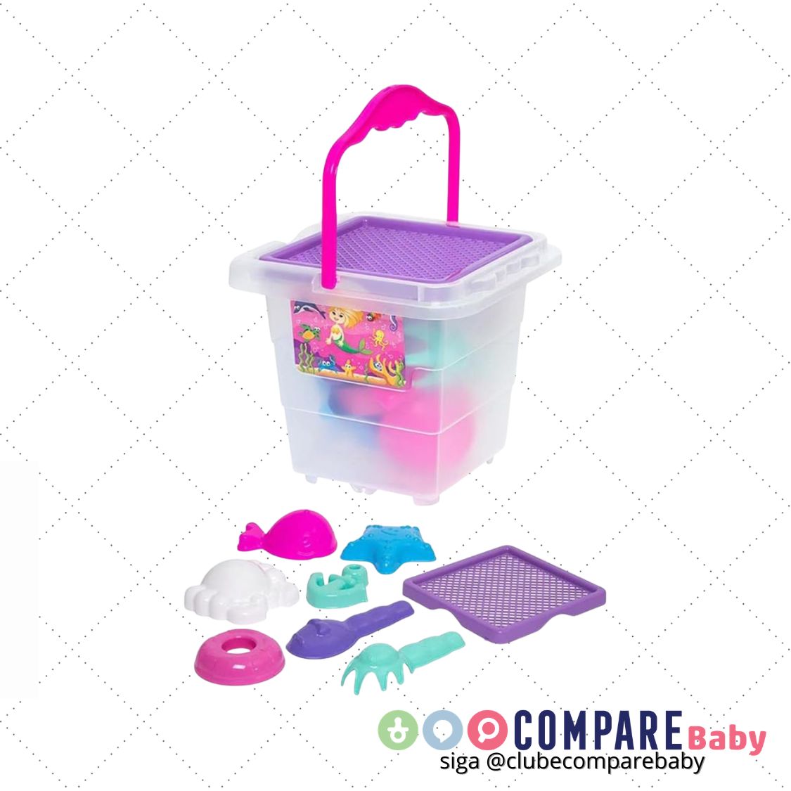 😍 Baldinho de Praia Menina com Moldes e Pa, Merco Toys, Multicor