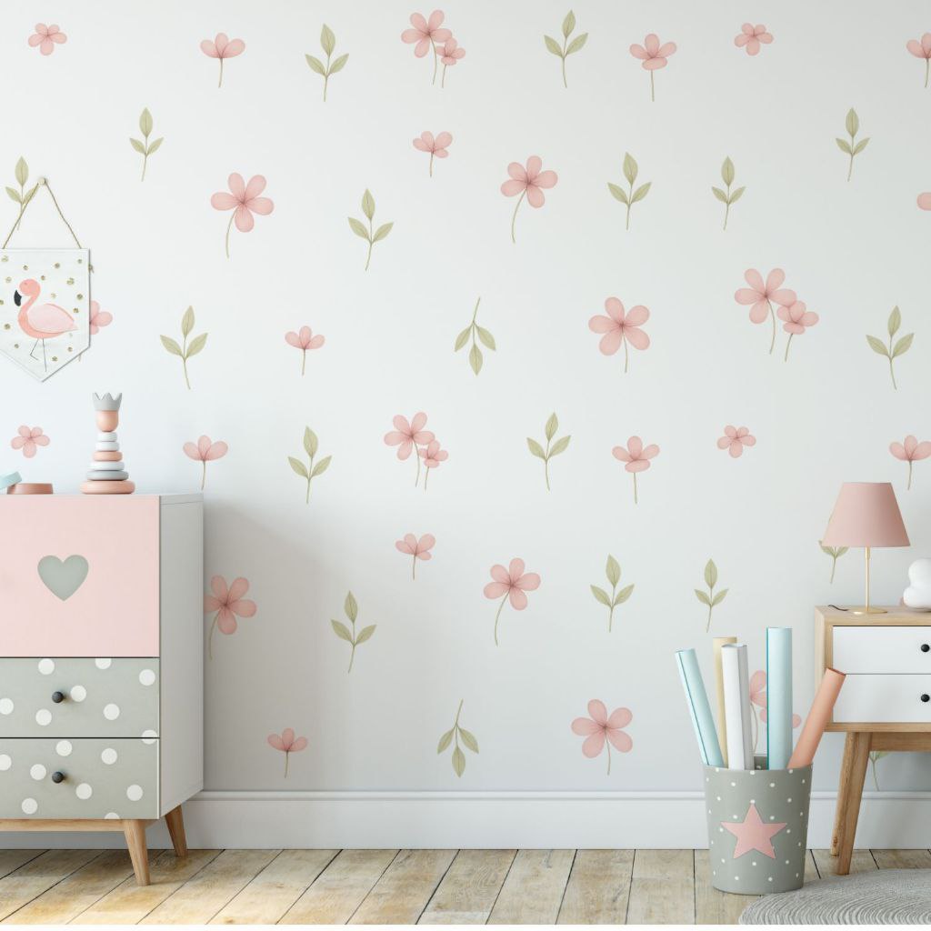 🛍️ Kit 120 Adesivos de Parede Flores Flor e Ramos Quarto de Bebê Infantil