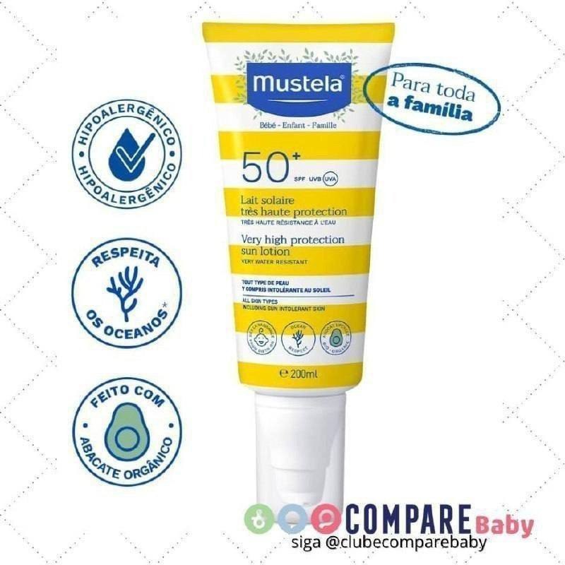 😍 Mustela Protetor Solar 200ml FPS 50+ Filtro Solar Rosto e Corpo Para Bebês, Crianças e