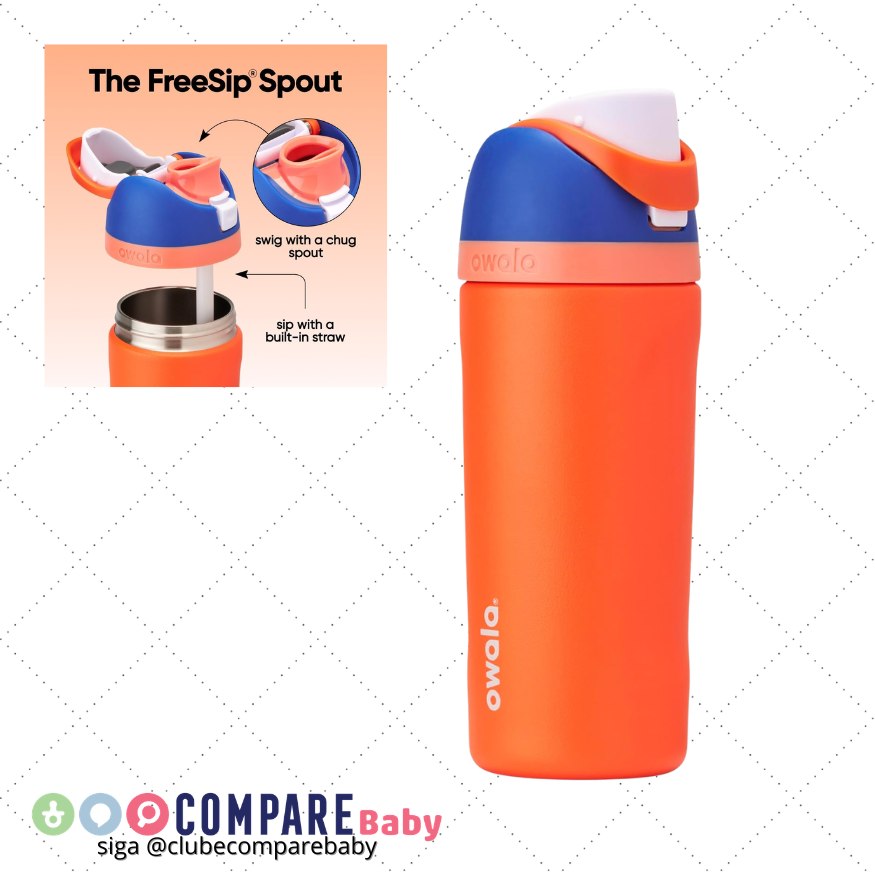 😍 Owala Kids FreeSip - Garrafa de água de aço inoxidável isolada com canudo, sem BPA, 473
