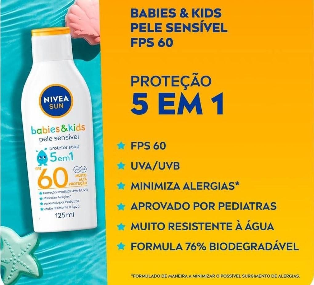 Protetor Solar Kids Nivea Sun Sensitive FPS60 com 125ml