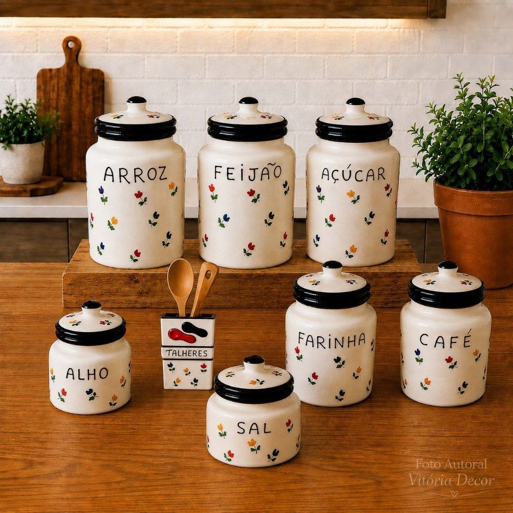 - Pote de Mantimento Tulipa em Cerâmica Acabamento Cor Preto – Decoração de Cozinha (Venda