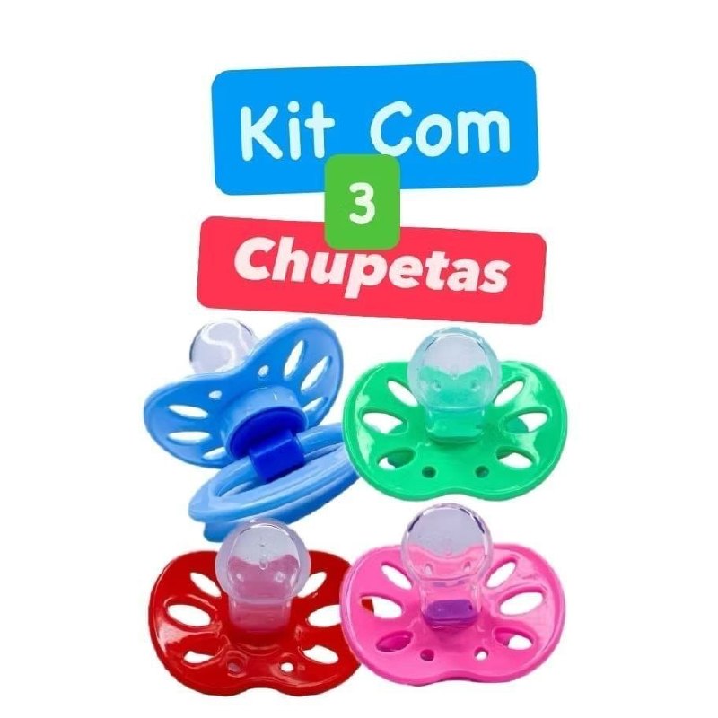 🛍️ KIT 3 CHUPETAS BARATINHO BICO SILICONE MACIO ORTO OU REDONDO FASE 2