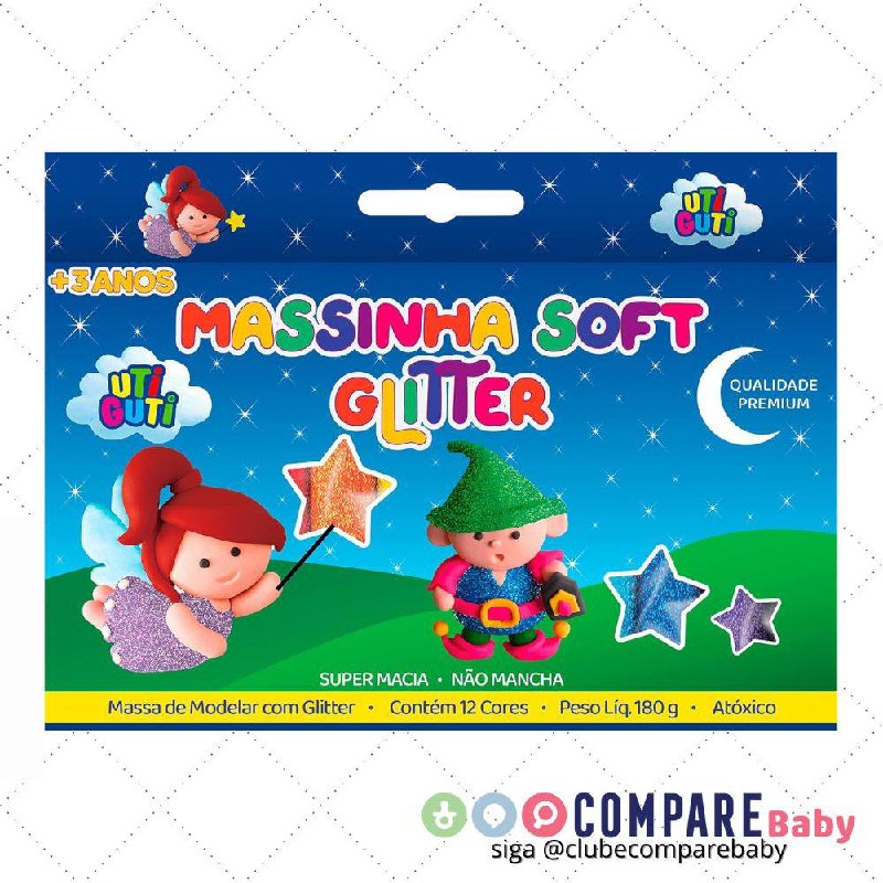 😍 Massa de Modelar, Uti Guti, 26000, Glitter, 12 Cores