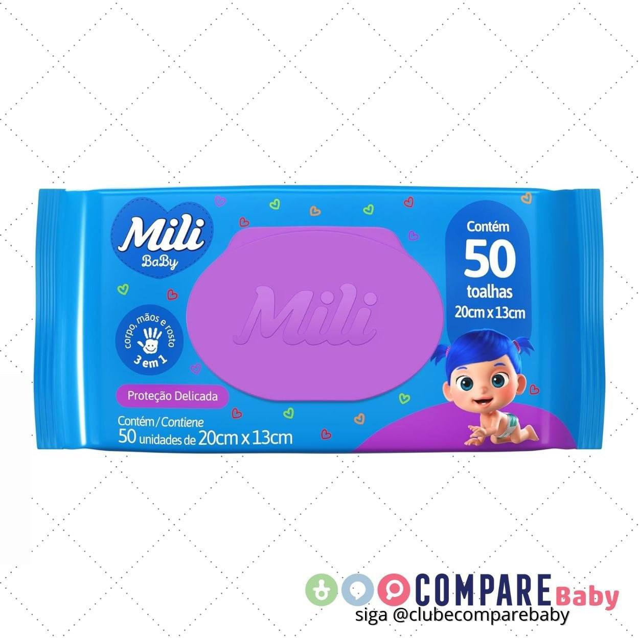 😍 Toalhinha Umedecida, Mili com 50 unidades