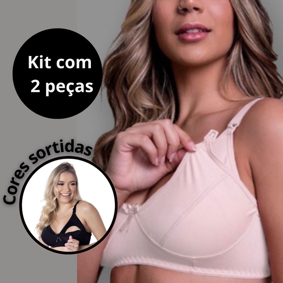 🛍️ Kit 2 peças Sutiã Para Amamentação em Microfibra de Poliéster Pós Parto confortável