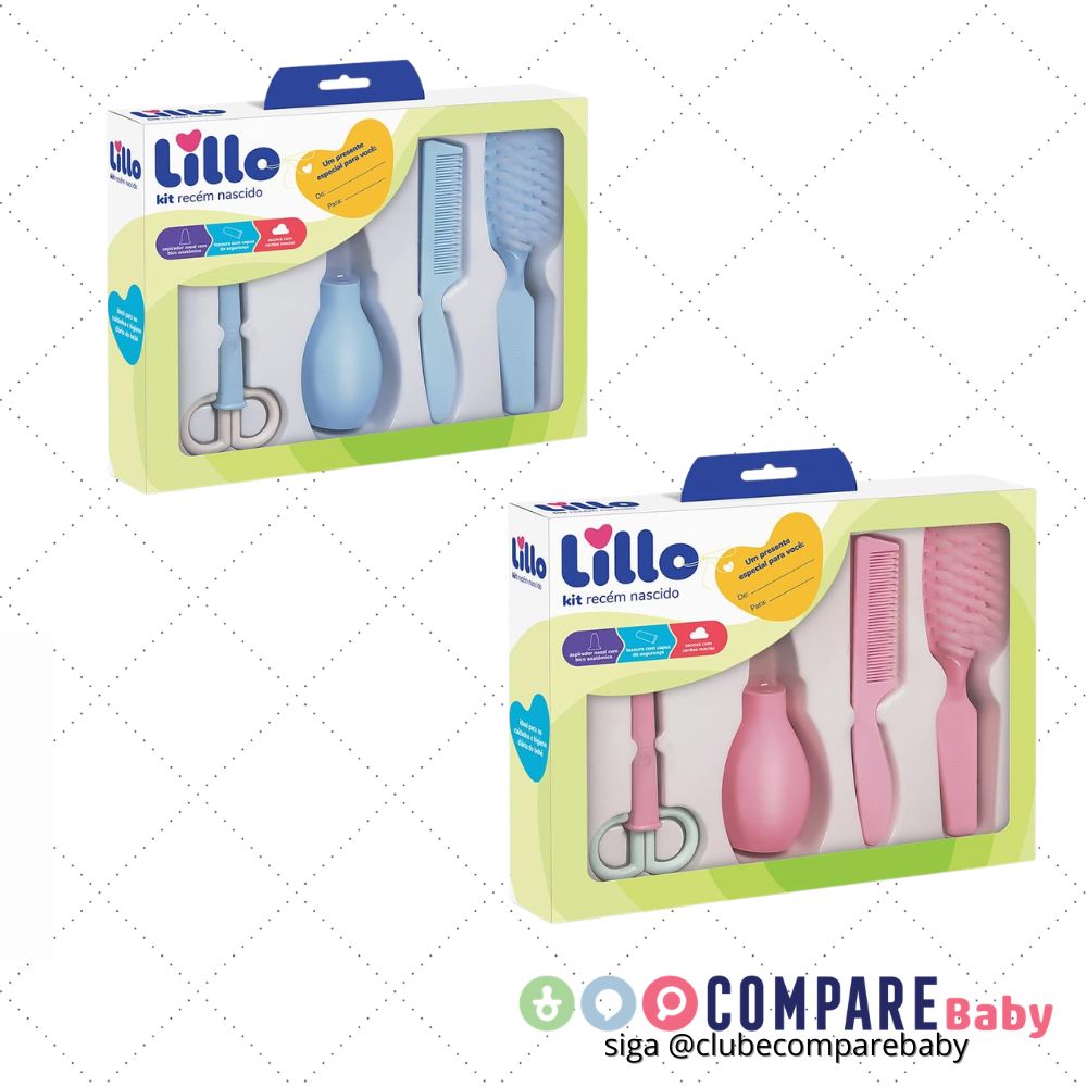 😍 Lillo Kit De Higiene Para Recém Nascido com Aspirador Nasal, Tesoura, Pente e Escova de