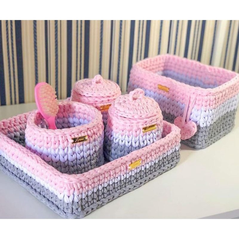 🛍️ Kit Higiene de bebê 5 peças em Fio de malha de crochê personalizado