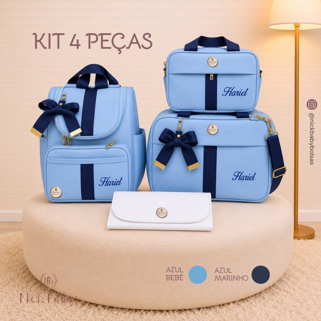 🛍️ Kit Mala Maternidade Com 4 Peças. Bolsas de Bebê personalizada. Nick Baby Bolsas