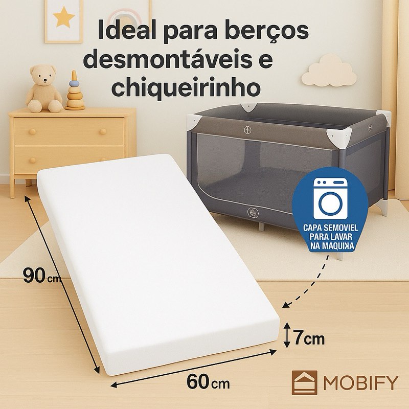🛍️ Colchão Para Berço Desmontável Chiqueirinho Cercadinho Capa Removível 90x60x07cm Macio