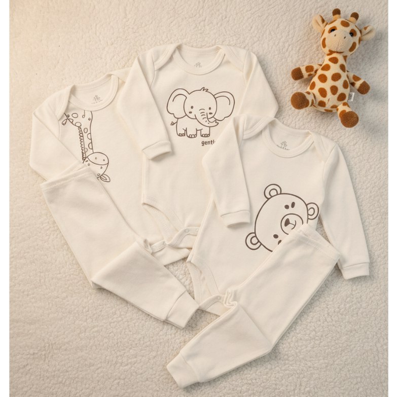 🛍️ Conjunto Bebê Body + Calça Suedine 100% Algodão Minimalista Coleção Safari Neutro Unis