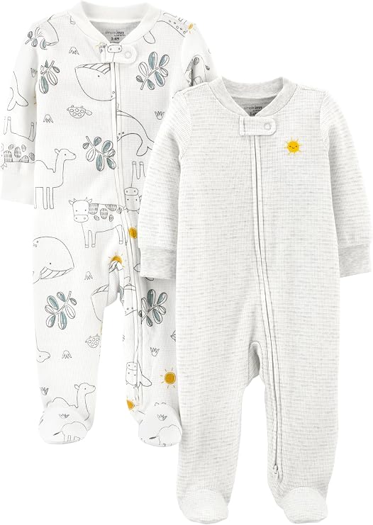 🫧  Macacão de dormir para bebês 2-way Zip Thermal Footed Sleep and Play, Pack of 2 Simple