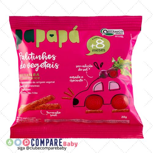 😍 Papapá, Palitinho de vegetais infantil (Biscoito), Orgânico, Sabor Beterraba & Grão de