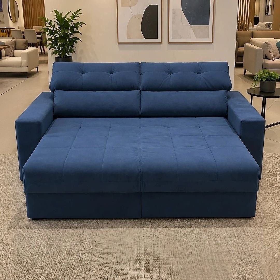Sofá 3 Lugares Clean Retrátil Reclinável Cama Inbox - Azul - Liso