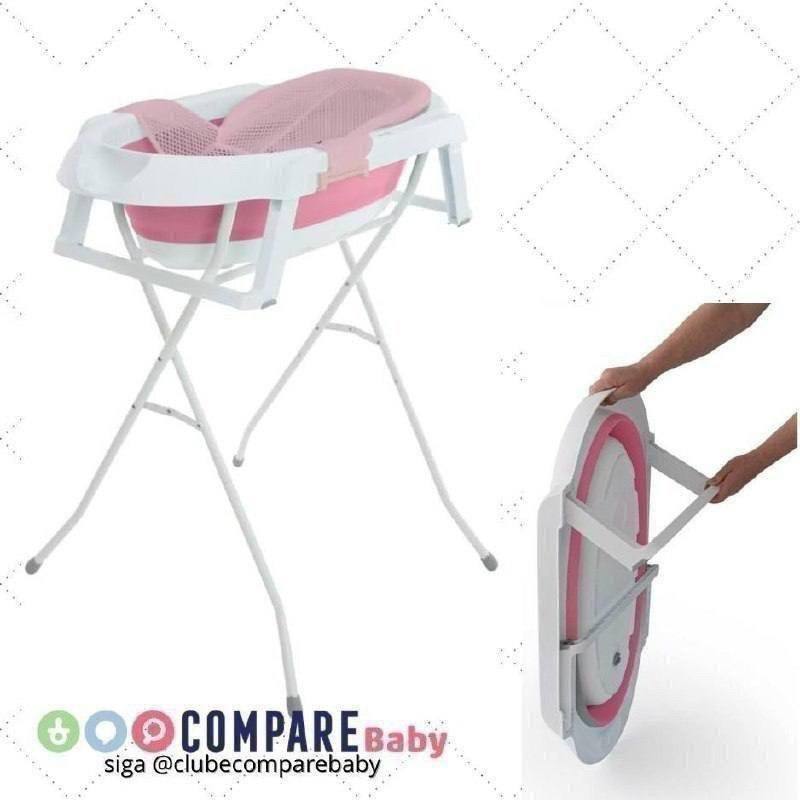 😍 Banheira Smile com Suporte, Safety 1st (Banheira Portátil Dobrável) Rosa
