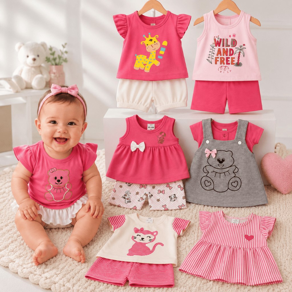 🛍️ Kit 6 Peças Menina Bebê Infantil Peças de Roupas Inverno Infantil Fashion Short Blusa