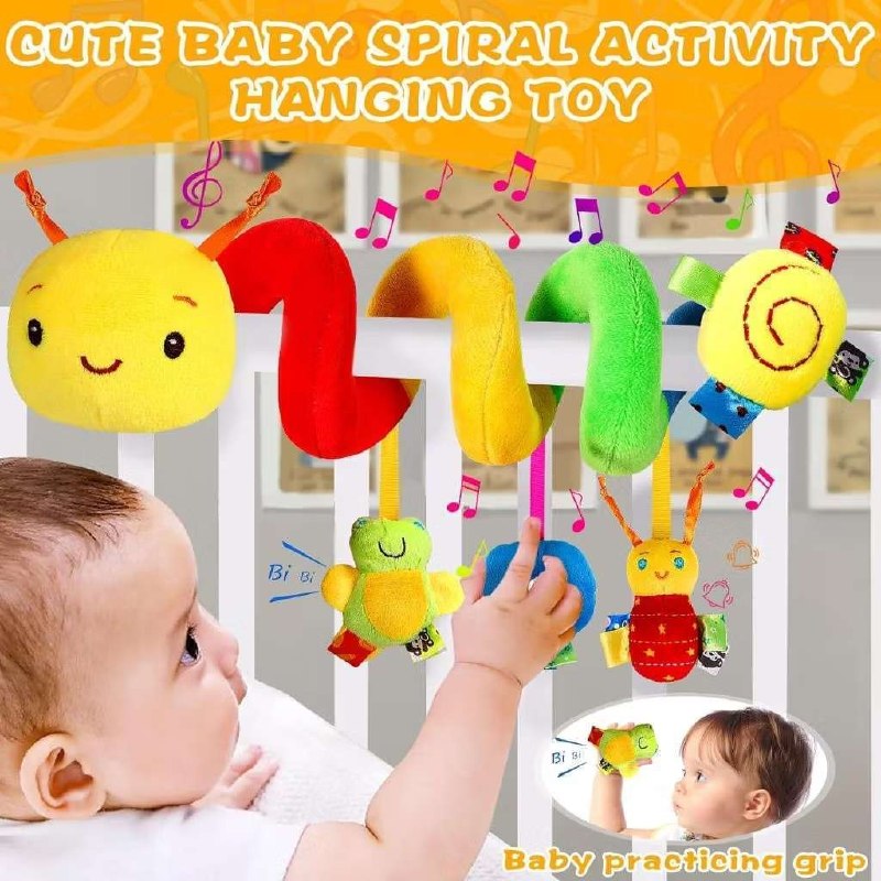🛍️ Brinquedo espiral centopéia com chocalho, macio, ideal para carrinhos e presentes de r