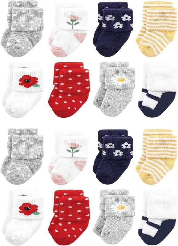 🫧 Hudson Baby Meias unissex de algodão felpudo para bebês, pacote com 16, 0 a 6 meses