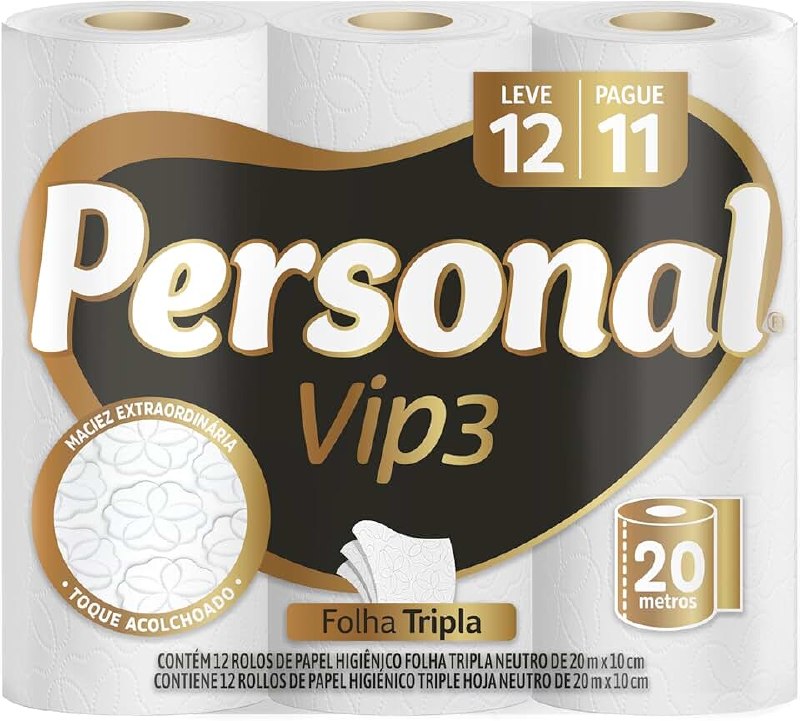 🛍️ Personal Papel Higiênico Vip Folha Tripla Com 12 Rolos De 20M