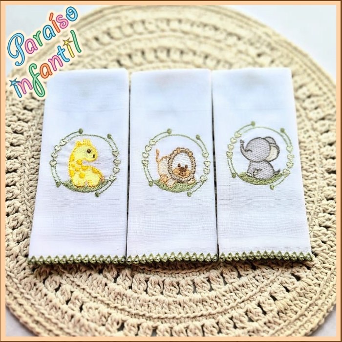 🛍️ KIT 3 Fralda de Boca , Babete , Pano de boca , Lenço de boca 33x33cm 100% Algodão