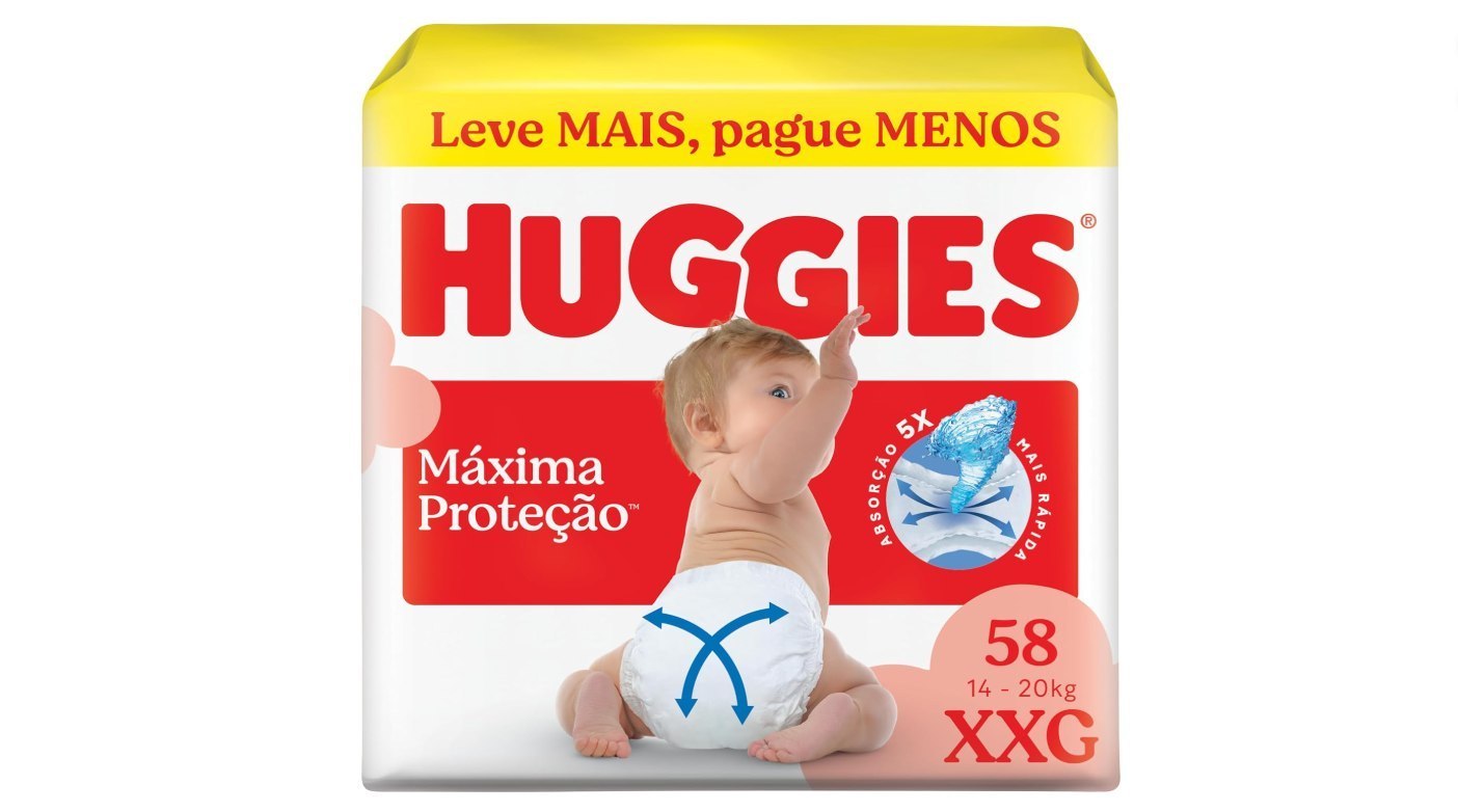 🫧 Fralda Descartável Huggies Máxima Proteção Tamanho XXG 58 unidades – Fralda aberta com
