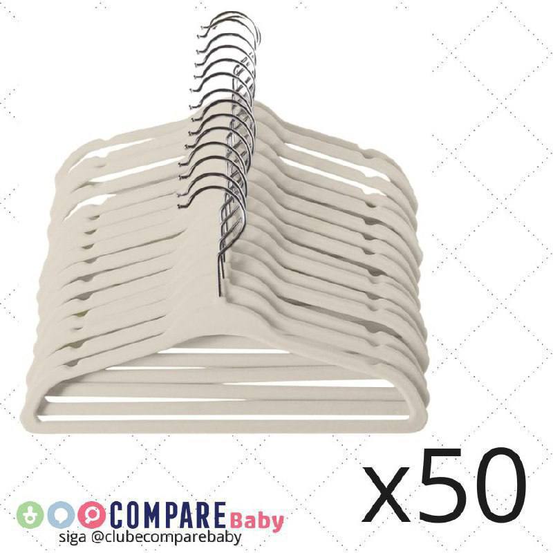 😍 Kit 50 Cabide Infantil Veludo Antideslizante Ultra Fino Moderno (Bege)