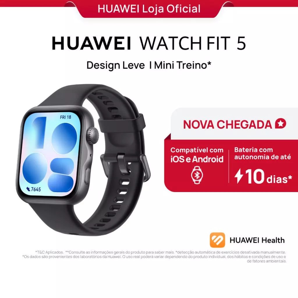 ⌚️HUAWEI WATCH FIT 5 | Smartwatch Relogio | AMOLED de 182" Design Leve | Mini Treino | 64