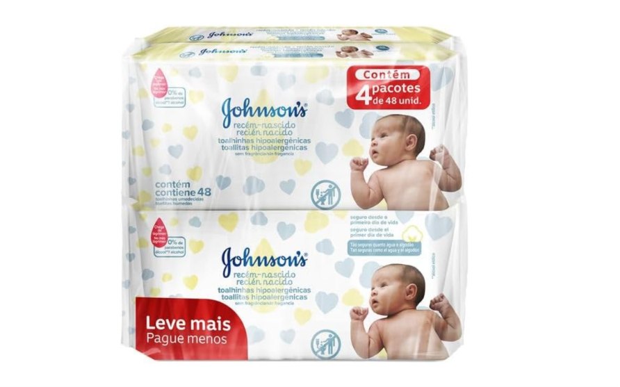 🫧 Johnson's Baby Lenços Umedecidos Recém Nascido, 192 Unidades