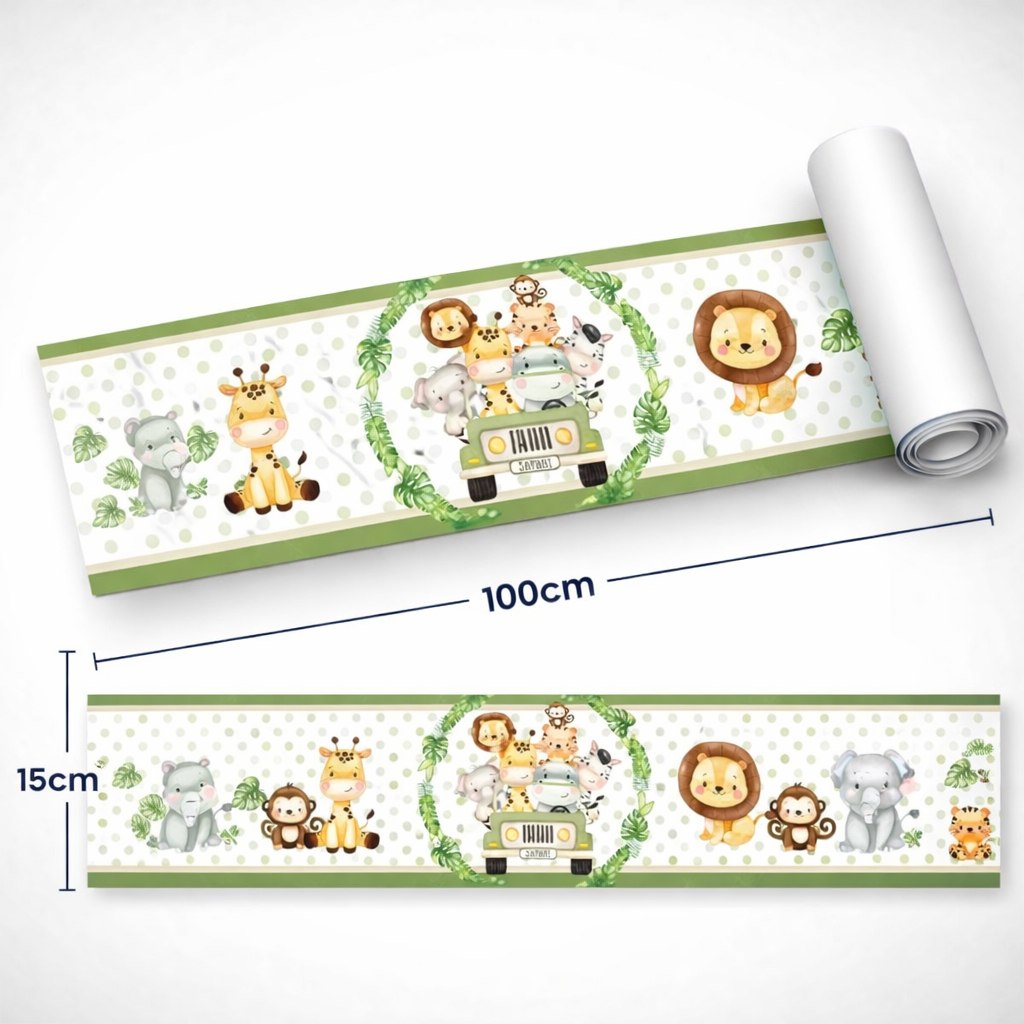 🛍️ Faixa Decorativa Safari Animais Adesivo Parede Para Quarto Bebê Zoo Infantil