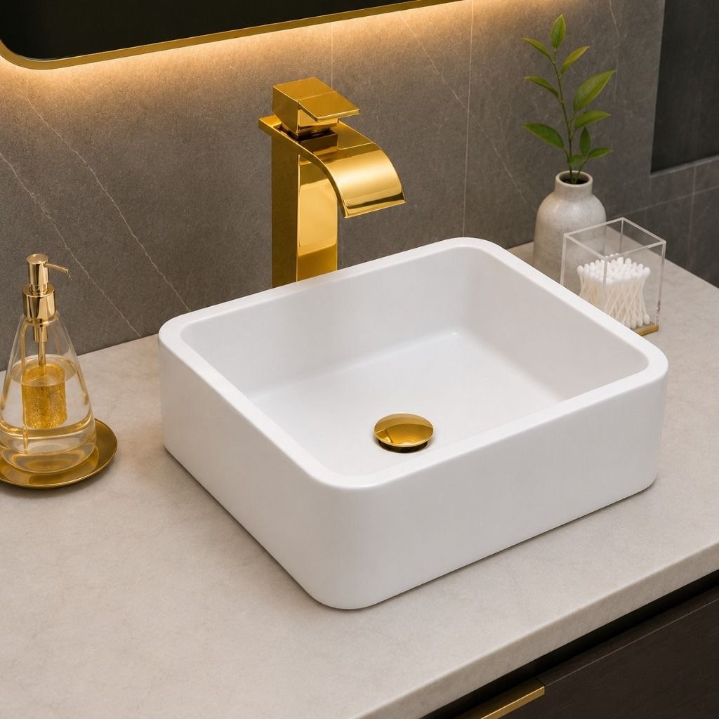- Cuba Sobrepor Pia Para Banheiro luxo Apoio Lavabo Retangular Branca e Preto Casa Moderna