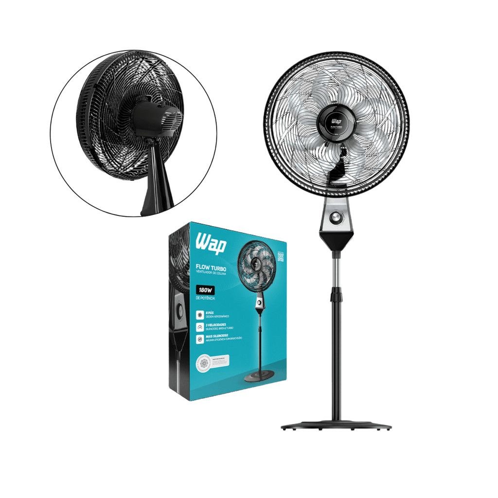 - Ventilador de Coluna Silencioso 8 Pás 180W Flow Turbo Wap