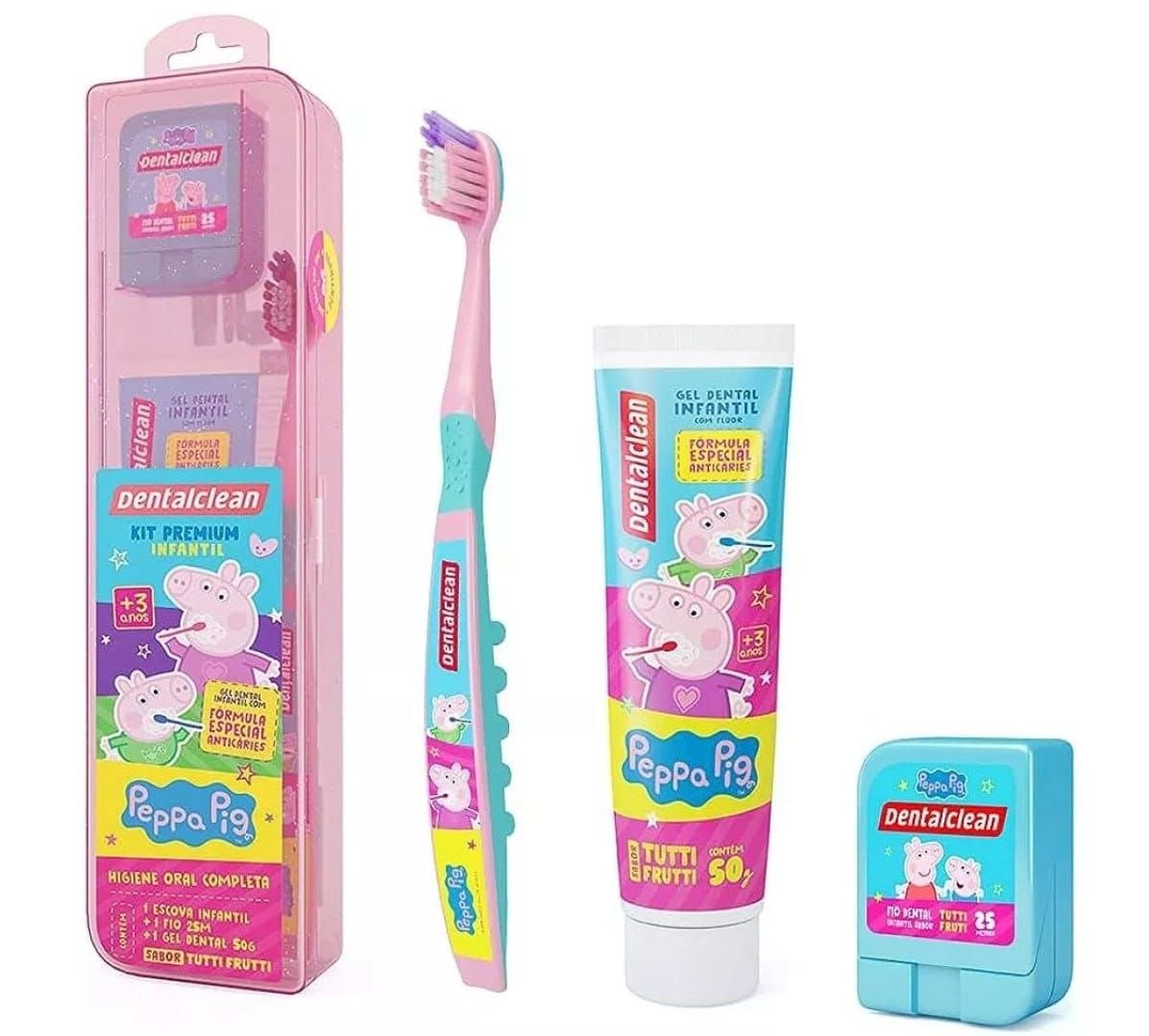 🛍️ Kit Escova de dente infantil   Fio dental   Gel dental Peppa Pig