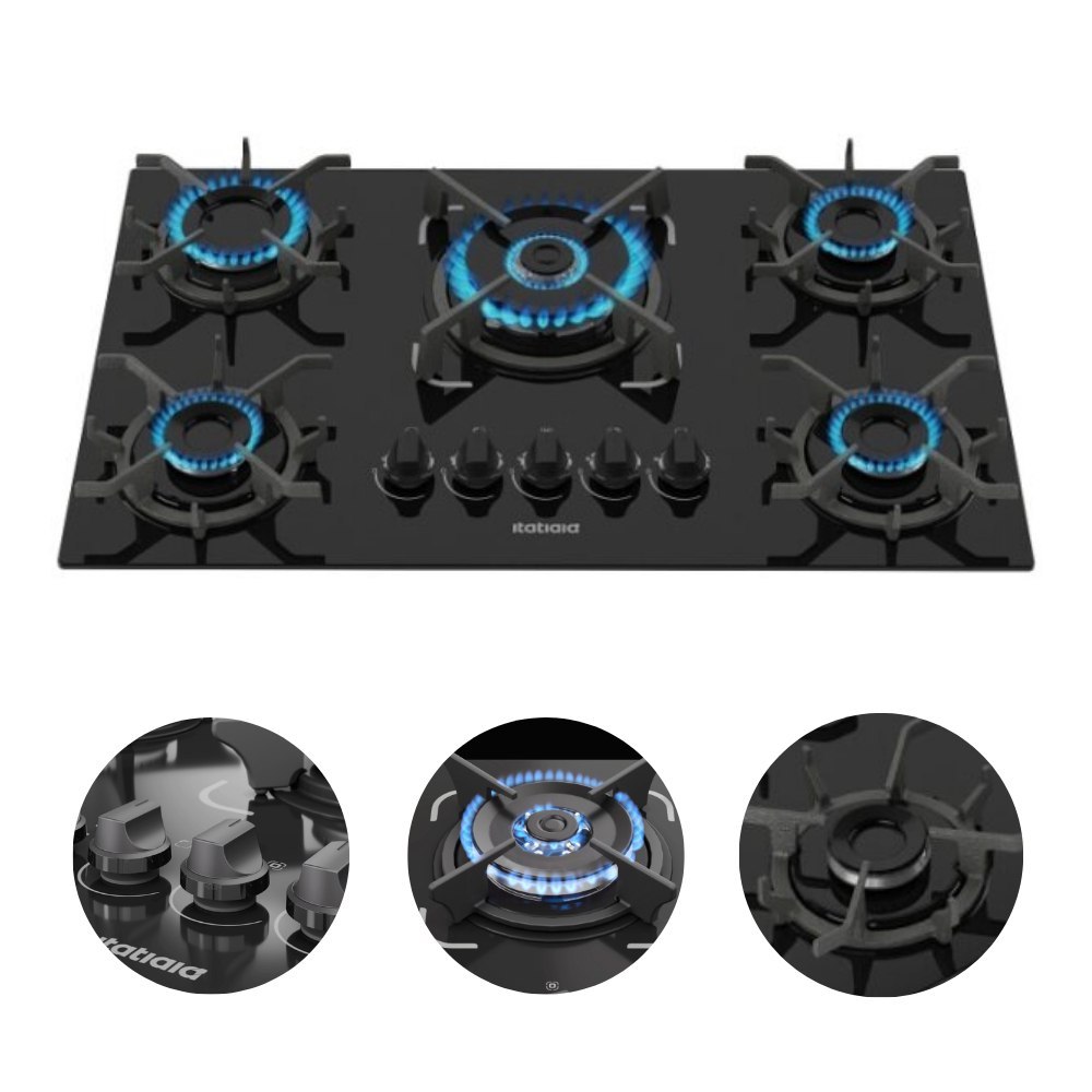 🛍️ Fogão Cooktop 5 Bocas Tripla Chama Itatiaia Trempe Ferro Fundido Itacook Premium