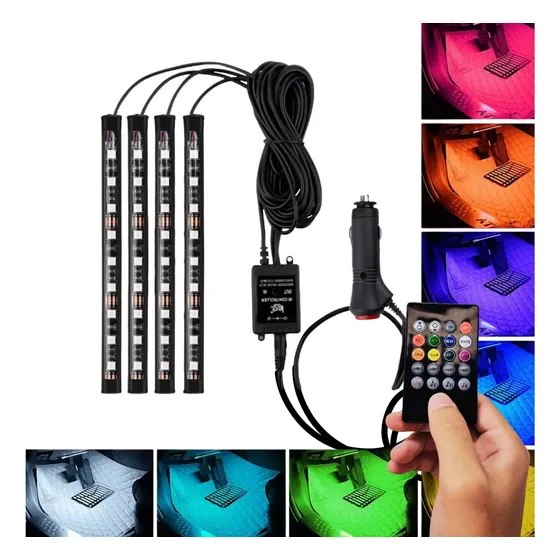 🔥 DESCONTO RELÂMPAGO: Kit Iluminação Interior Carro 9 LEDs RGB