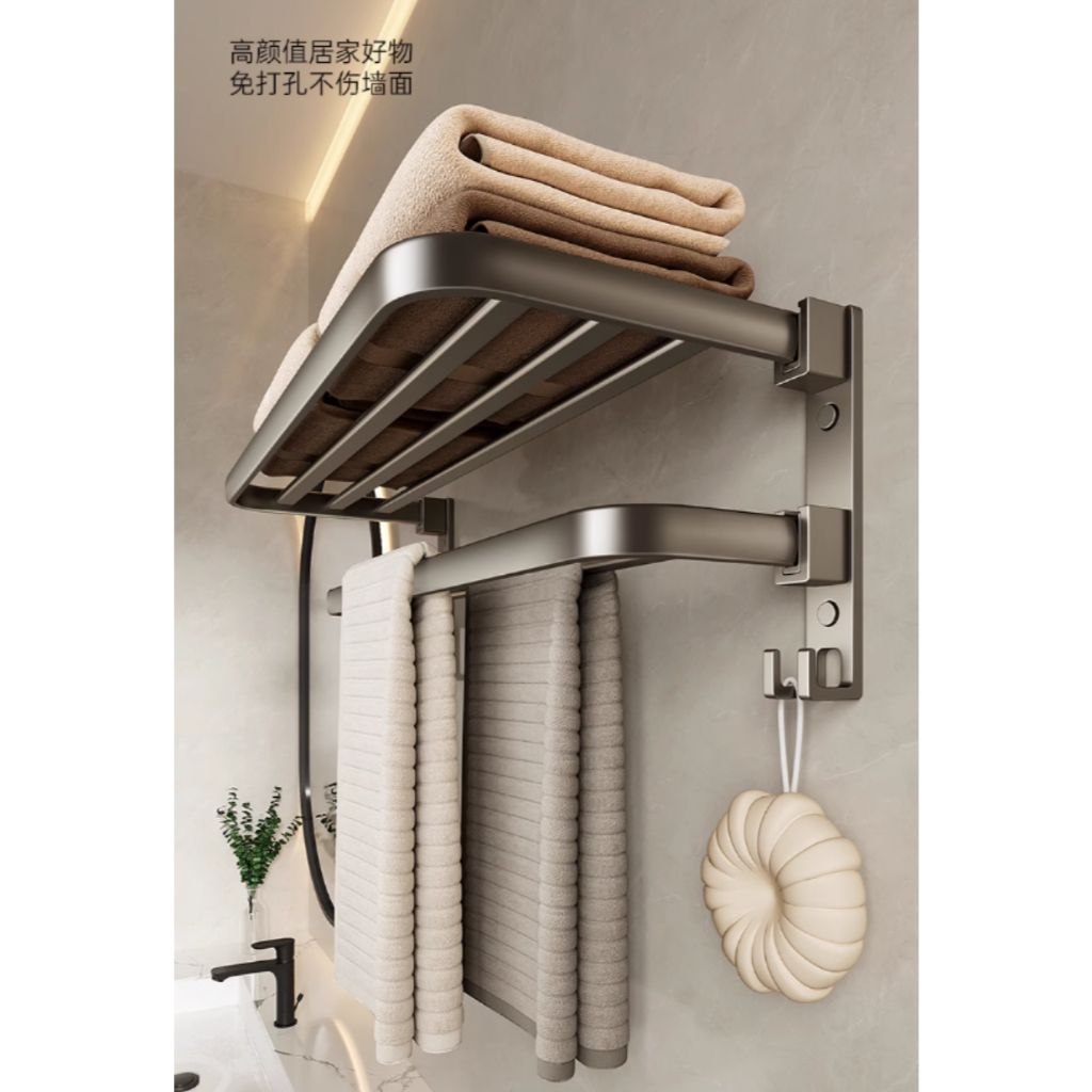 - Porta Toalha Suporte Toalheiro Banheiro Duplo Aço Inox Premium Retratil 90° Sem adesivos
