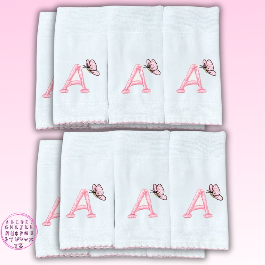 🛍️ Kit 10 Boca Fralda Personalizado Com Inicial Do Nome Do Bebe Menino Menina Hipoalergên