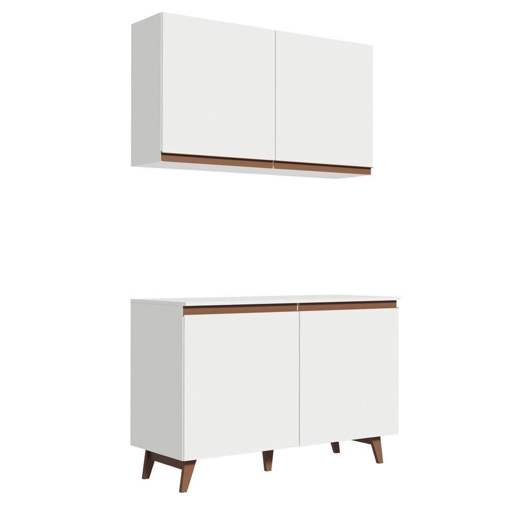 - Kit Armário de Cozinha Aéreo e Balcão Gabinete de Pia 120 cm Branco Reims Madesa