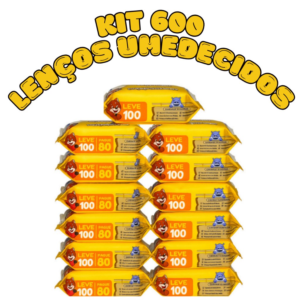 🛍️ Kit 600 Lenço Umedecido Chameguinho Baby Toalhas Umedecidas Infantil Higiene Bebê Sem