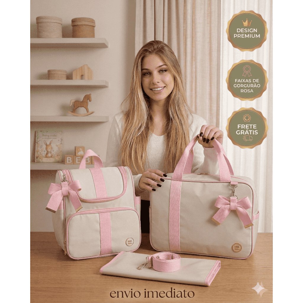 🛍️ Kit Bolsa Maternidade Kit Completo 3 Peças Luxo Impermeável