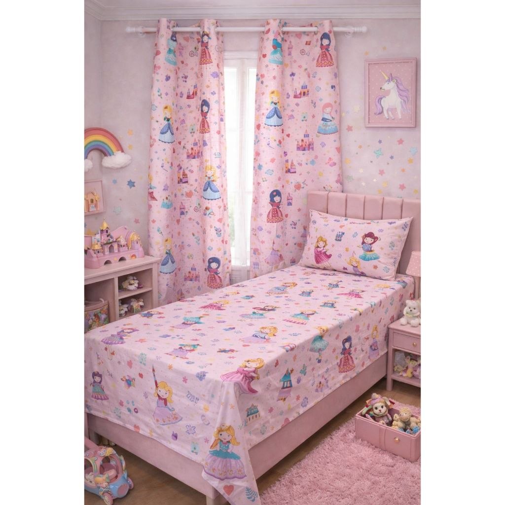 🛍️ Kit Quarto Infantil – Jogo de Lençol + Cortina Estampados Algodão - Poliester